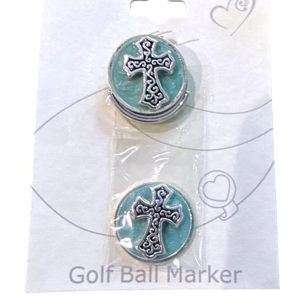 Sett of golf ball markers Celtic cross design‎ New In Package aqua blue silver